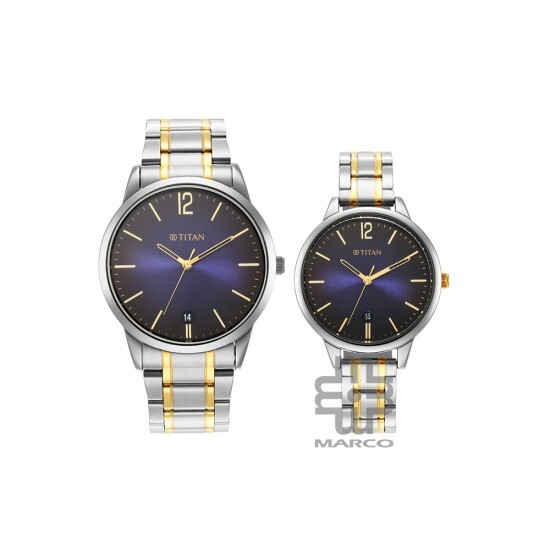 Titan Bandhan 18062617BM01 Analog with Date Blue Dial Stainless Steel Strap Quartz Couple Watch