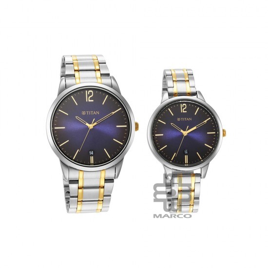Titan Bandhan 18062617BM01 Analog with Date Blue Dial Stainless Steel Strap Quartz Couple Watch