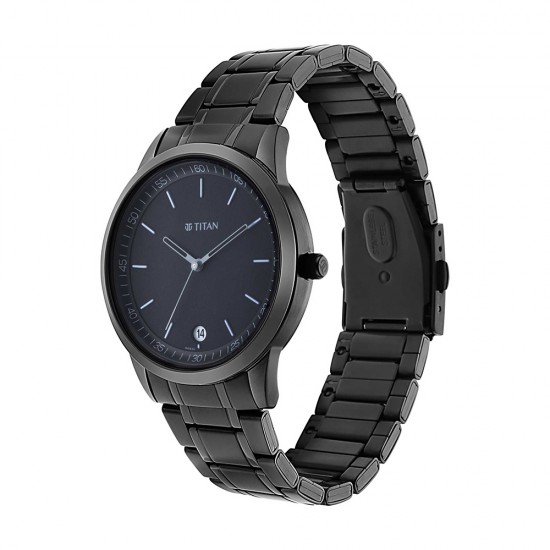 Titan Men's Timeless 1806NM01 Black Dial Metal Strap Men's Watch