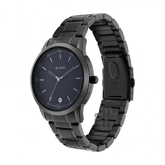 Titan Men's Timeless 1806NM01 Black Dial Metal Strap Men's Watch
