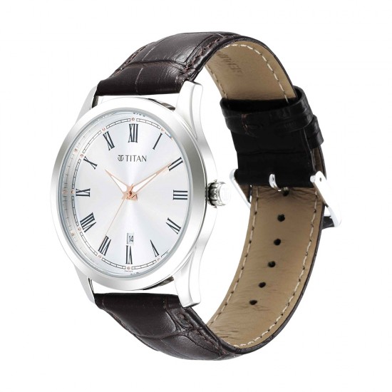 Titan Trendsetter 1823SL02 White Dial Leather Strap Quartz Men's Watch