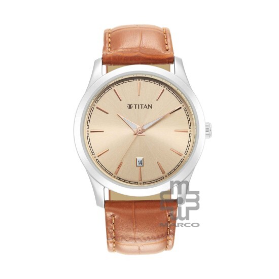 Titan Trendsetters 1823SL04 Light Rose Gold Dial Leather Strap Quartz Men's Watch