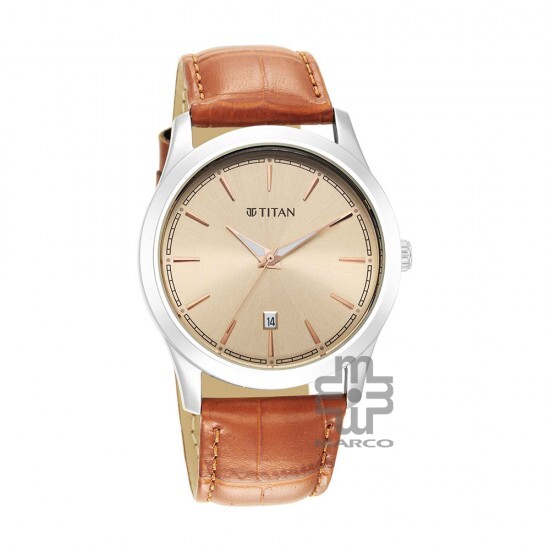 Titan Trendsetters 1823SL04 Light Rose Gold Dial Leather Strap Quartz Men's Watch
