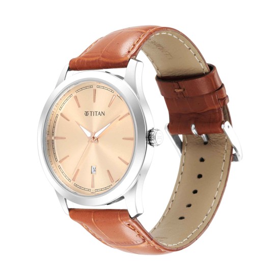 Titan Trendsetters 1823SL04 Light Rose Gold Dial Leather Strap Quartz Men's Watch Titan Trendsetters 1823SL04 Light Rose Gold Dial Leather Strap Quartz Men's Watch
