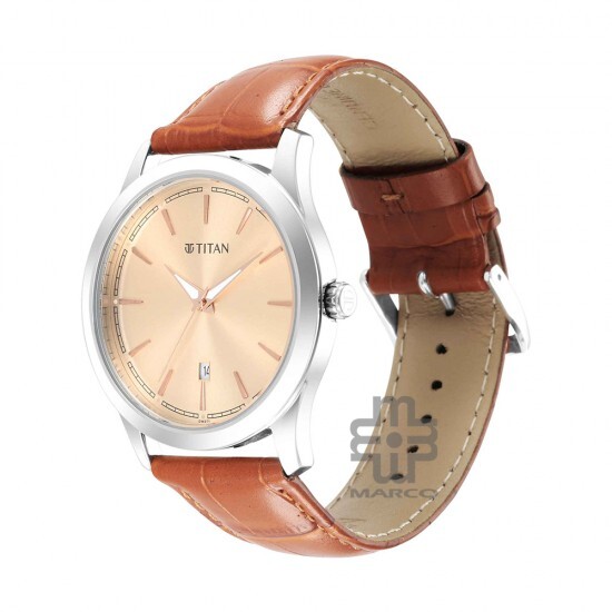 Titan Trendsetters 1823SL04 Light Rose Gold Dial Leather Strap Quartz Men's Watch