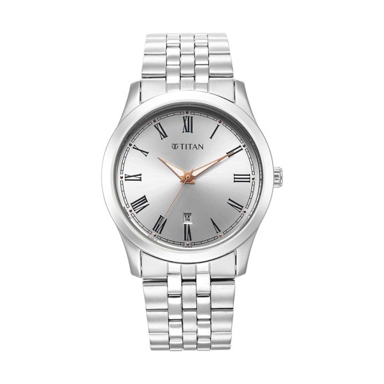 Titan Urban 1823SM05 Silver White Dial Metal Strap Quartz Men's Watch