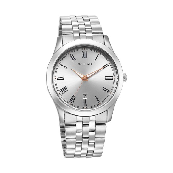 Titan Urban 1823SM05 Silver White Dial Metal Strap Quartz Men's Watch