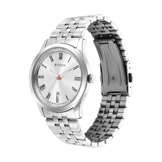 Titan Urban 1823SM05 Silver White Dial Metal Strap Quartz Men's Watch
