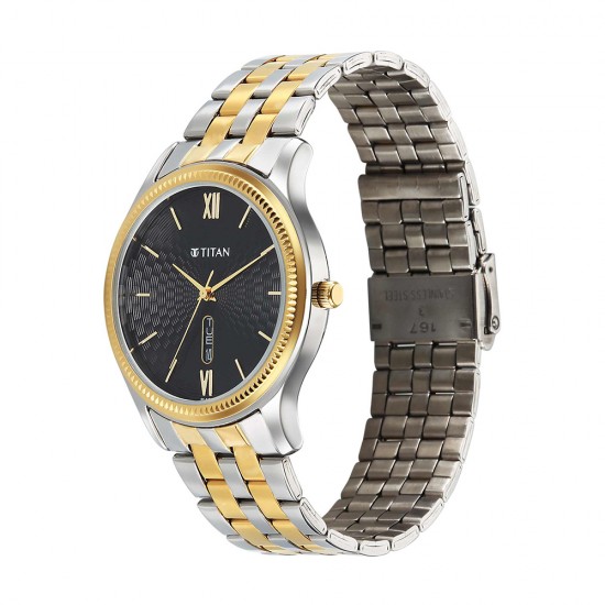 Titan Quartz 1824BM04 Black Dial Stainless Steel Strap Quartz Men's Watch