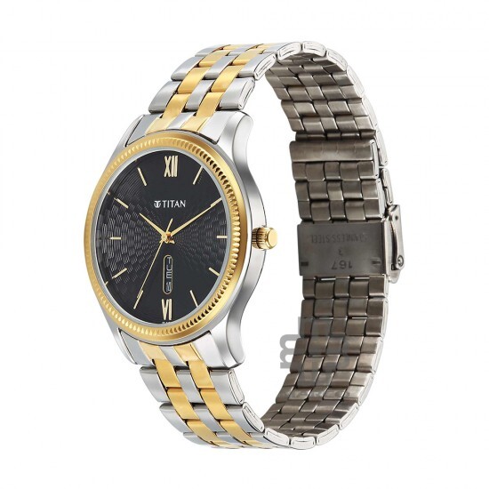 Titan Quartz 1824BM04 Black Dial Stainless Steel Strap Quartz Men's Watch