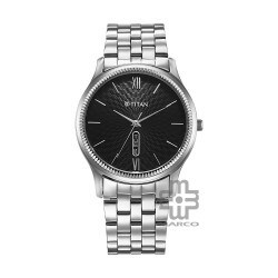 Titan Quartz 1824SM01 Black Dial Stainless Steel Strap Quartz Men's Watch