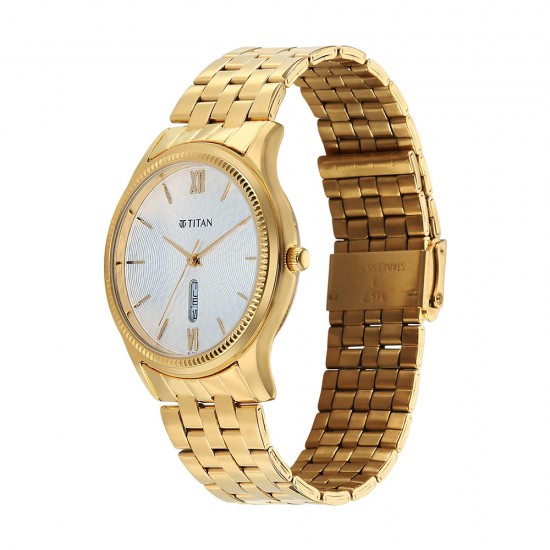 Titan Quartz 1824YM03 White Dial Stainless Steel Strap Quartz Men's Watch