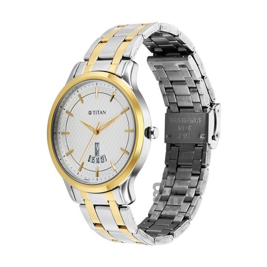 Titan Quartz 1825BM02 White Dial Metal Strap Men Watch