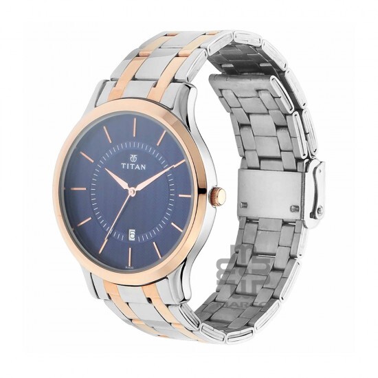 Titan Quartz 1825KM01 Blue Dial Stainless Steel Strap Quartz Men's Watch