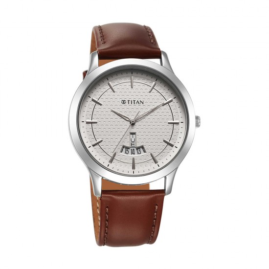 Titan Karishma 1825SL15 Silver Dial Leather Strap Quartz Men's Watch