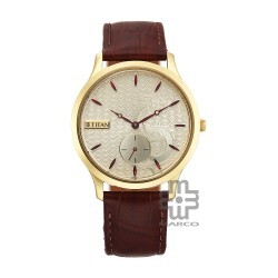 Titan Tet 1825YL07 Light Champagne Dial Leather Strap Men's Watch