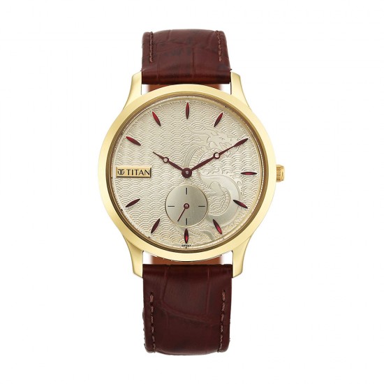 Titan Tet 1825YL07 Light Champagne Dial Leather Strap Men's Watch Titan Tet 1825YL07 Light Champagne Dial Leather Strap Men's Watch