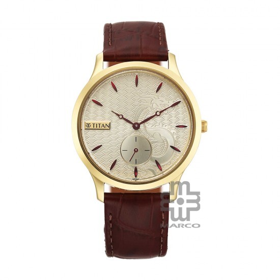 Titan Tet 1825YL07 Light Champagne Dial Leather Strap Men's Watch