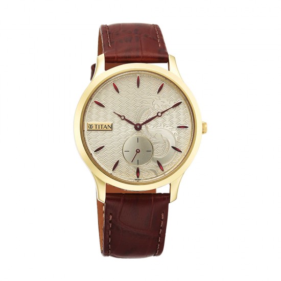 Titan Tet 1825YL07 Light Champagne Dial Leather Strap Men's Watch Titan Tet 1825YL07 Light Champagne Dial Leather Strap Men's Watch