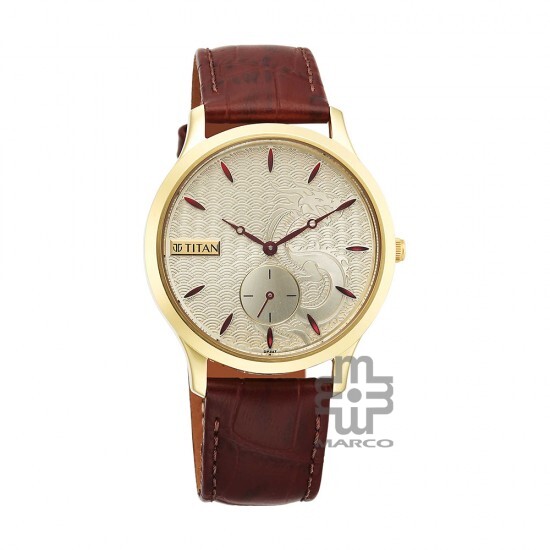 Titan Tet 1825YL07 Light Champagne Dial Leather Strap Men's Watch