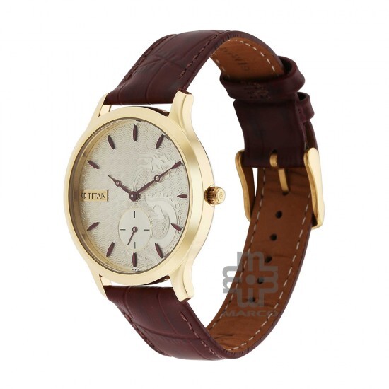 Titan Tet 1825YL07 Light Champagne Dial Leather Strap Men's Watch