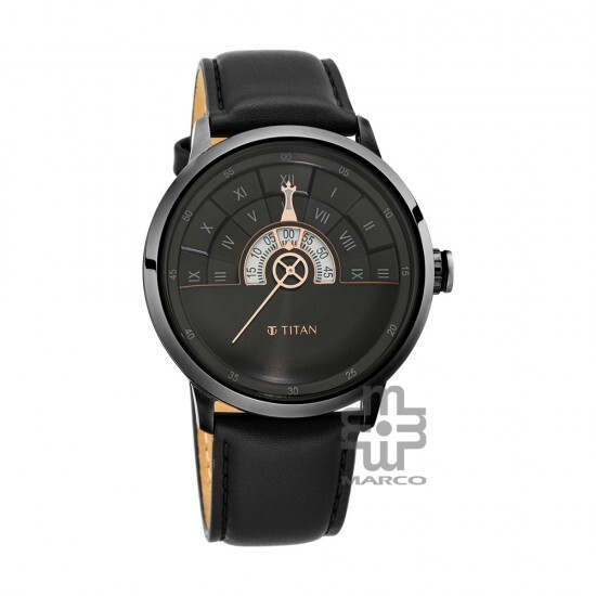 Titan Grandmaster 1828QL03 Black Dial Leather Strap Quartz Men's Watch
