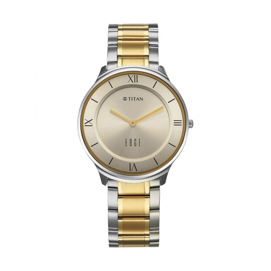 Titan Edge Gleam 1843BM01 Champagne Dial Stainless Steel Strap Men Watch