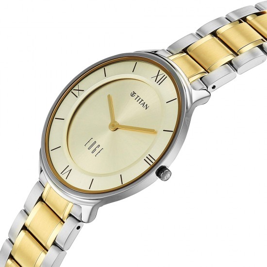 Titan Edge Gleam 1843BM01 Champagne Dial Stainless Steel Strap Men Watch