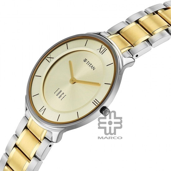 Titan Edge Gleam 1843BM01 Champagne Dial Stainless Steel Strap Men Watch