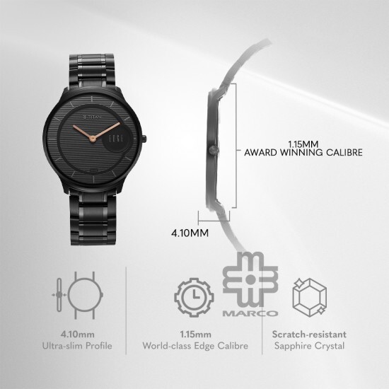 Titan Edge Metal 1843NM03 Black Dial Stainless Steel Strap Men Watch