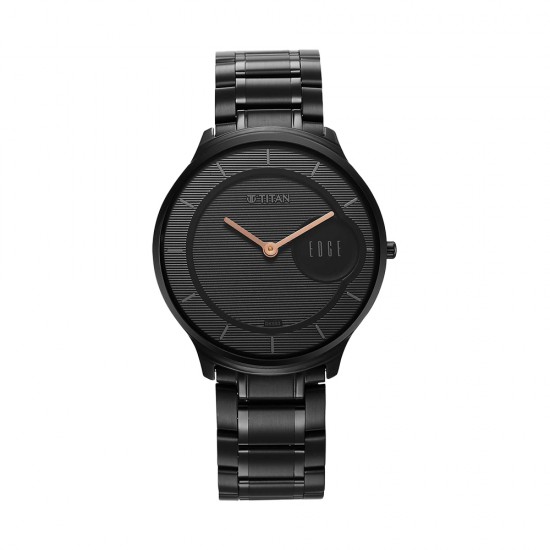 Titan Edge Metal 1843NM03 Black Dial Stainless Steel Strap Men Watch