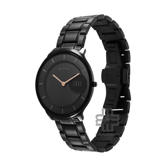 Titan Edge Metal 1843NM03 Black Dial Stainless Steel Strap Men Watch