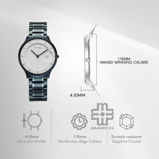 Titan Edge Metal 1843QM04 White Dial Stainless Steel Strap Men Watch