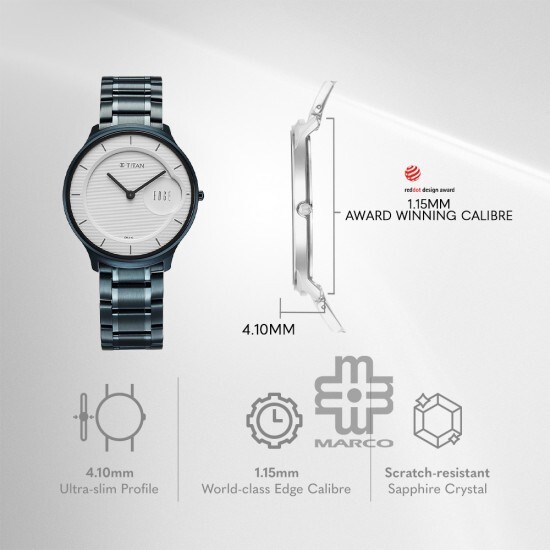 Titan Edge Murals 1843QM04 White Dial Stainless Steel Strap Men Watch