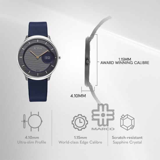 Titan Edge Baseline 1843SL03 Blue Dial Leather Strap Men Watch
