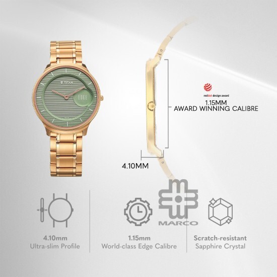 Titan Edge Murals 1843WM02 Green Dial Stainless Steel Strap Men Watch