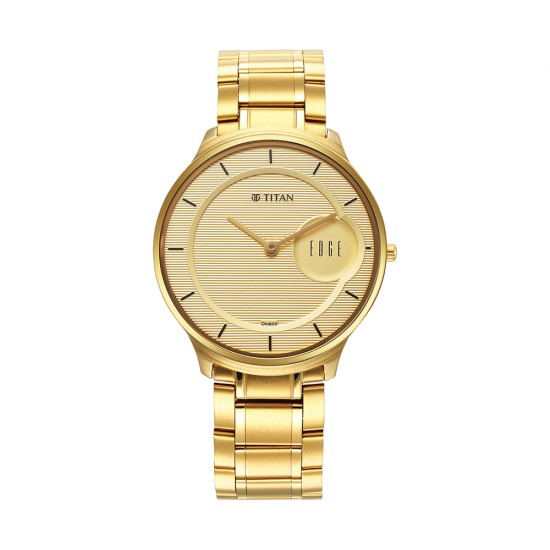 Titan Edge Gleam 1843YM02 Gold Dial Stainless Steel Strap Men Watch
