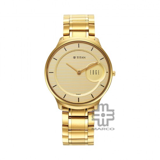 Titan Edge Gleam 1843YM02 Gold Dial Stainless Steel Strap Men Watch