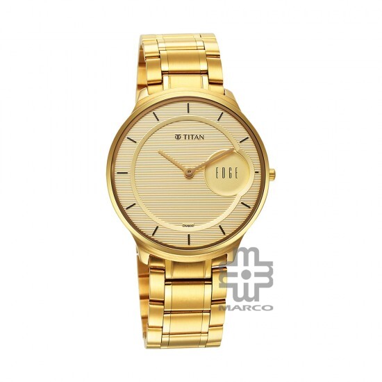Titan Edge Gleam 1843YM02 Gold Dial Stainless Steel Strap Men Watch