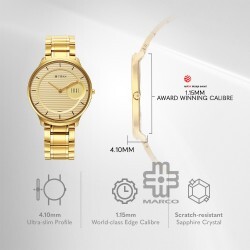 Titan Edge Metal 1843YM02 Gold Dial Stainless Steel Strap Men Watch