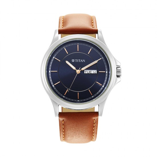 Titan Trendsetters 1870SL02 Blue Dial Leather Strap Quartz Men's Watch Titan Trendsetters 1870SL02 Blue Dial Leather Strap Quartz Men's Watch