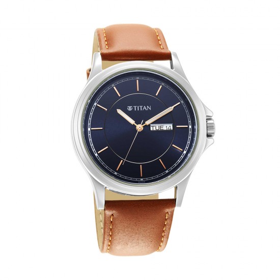 Titan Trendsetters 1870SL02 Blue Dial Leather Strap Quartz Men's Watch Titan Trendsetters 1870SL02 Blue Dial Leather Strap Quartz Men's Watch