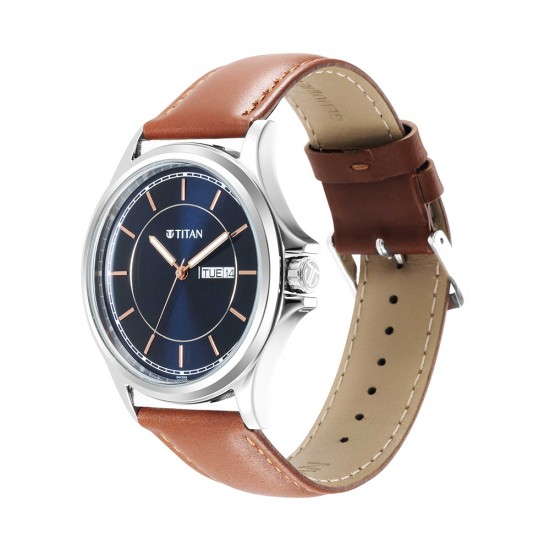 Titan Trendsetters 1870SL02 Blue Dial Leather Strap Quartz Men's Watch Titan Trendsetters 1870SL02 Blue Dial Leather Strap Quartz Men's Watch