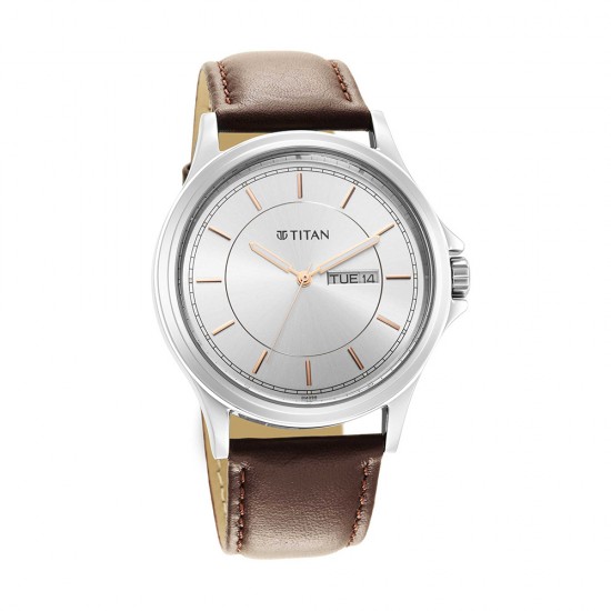 Titan Trendsetters 1870SL03 White Dial Leather Strap Quartz Men's Watch