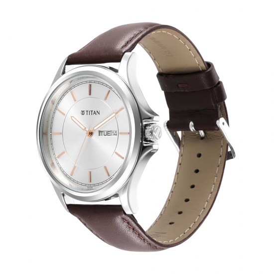 Titan Trendsetters 1870SL03 White Dial Leather Strap Quartz Men's Watch
