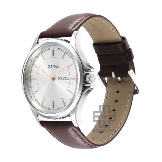 Titan Trendsetters 1870SL03 White Dial Leather Strap Quartz Men's Watch