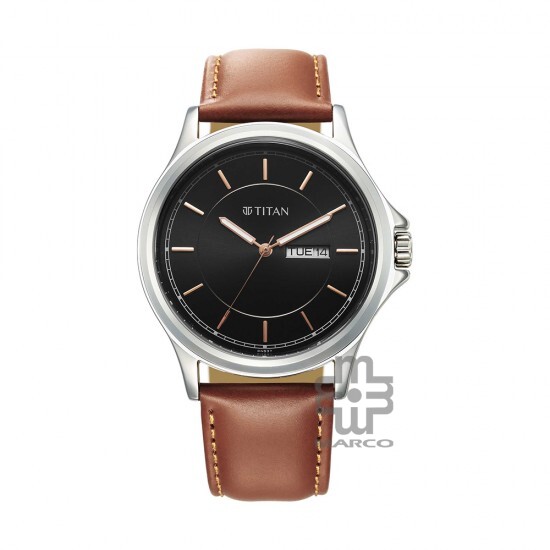 Titan Trendsetters 1870SL05 Black Dial Leather Strap Quartz Men's Watch