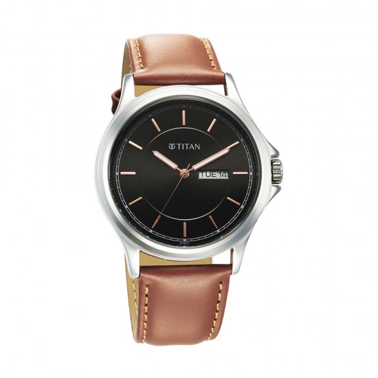 Titan Trendsetters 1870SL05 Black Dial Leather Strap Quartz Men's Watch