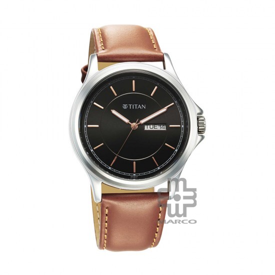 Titan Trendsetters 1870SL05 Black Dial Leather Strap Quartz Men's Watch