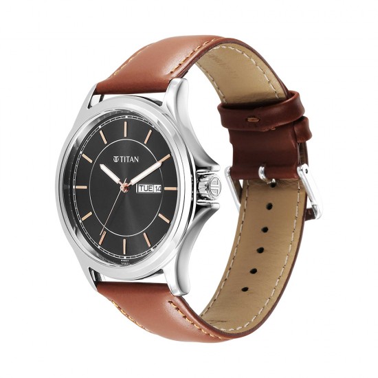 Titan Trendsetters 1870SL05 Black Dial Leather Strap Quartz Men's Watch